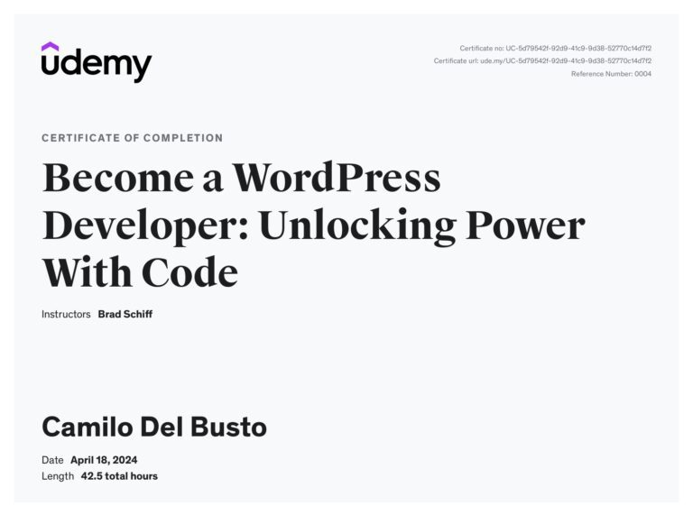 become a wordpress dev udemy certificate